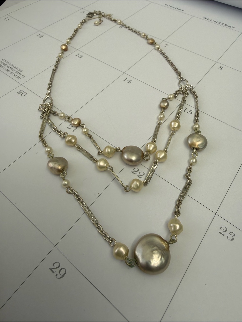 Layered Monet  Pearl and Gold-Tone Multi-Strand Necklace - Champagne Pearls